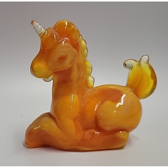 Vintage Boyd Glass Little Luck Unicorn‎ Orange Calico Glass Figurine Glows